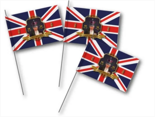 Coronation "His Majesty King Charles III" Hand Flags 3 Pack 30 x 40 cm