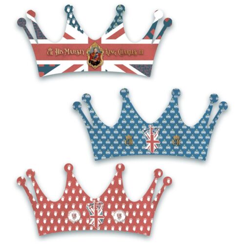 Coronation "His Majesty King Charles III" Vintage Style Paper Crowns Pack Of 6 Assorted Designs