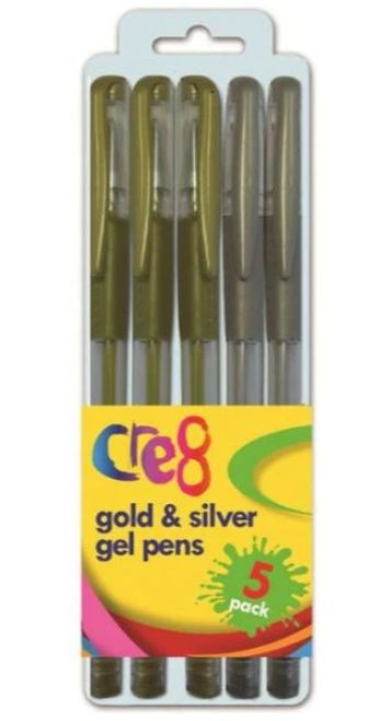 Cre8 Gold and Silver Gel Pens Pack Of 5