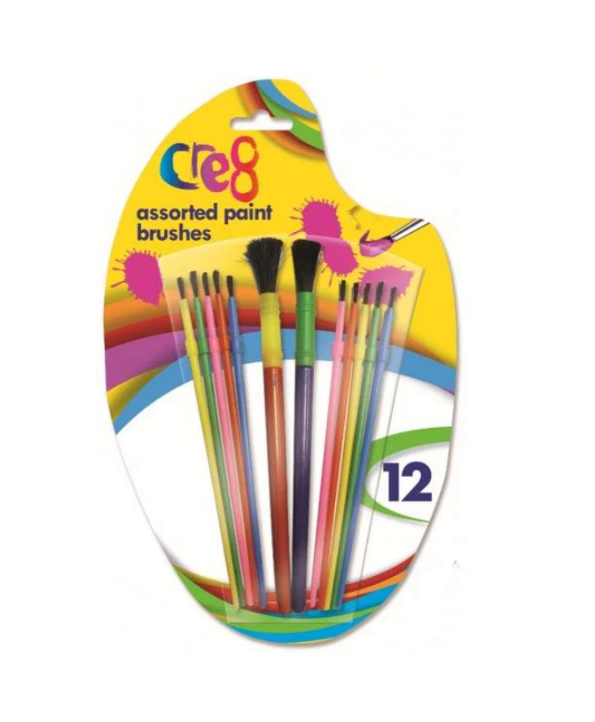 Cre8 Plastic Paint Brushes Pack of 12 Assorted Sizes