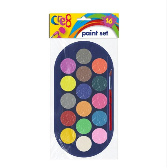 Cre8 Water Paint Palette with Brush 16 Colours