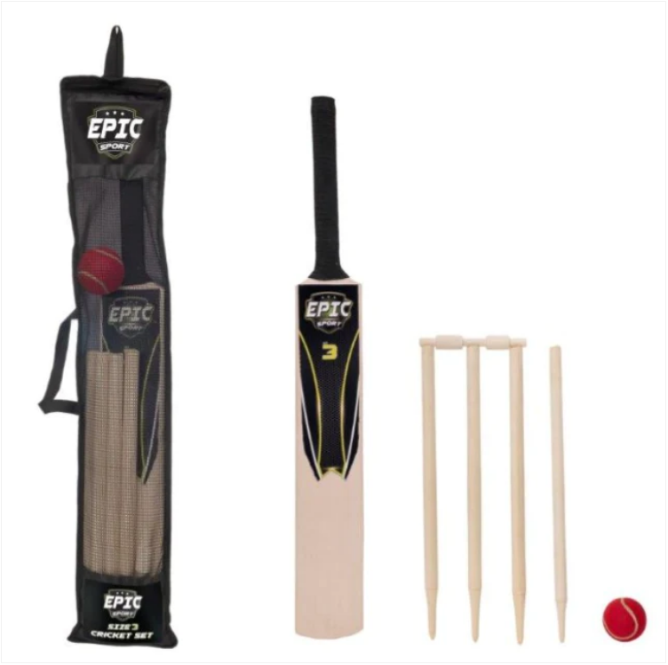 Cricket Set Size 3 Bat Ball Wickets Wooden Garden Outdoor Fun Kids Childrens