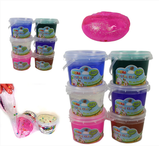 Crystal Mud Childrens Fun Slime DIY Crystal Clay 6 Assorted Colour Tubs 0.50 kg