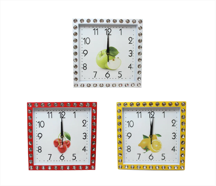 Crystal Style Border Clock Ideal For Home Kitchen Square Shaped Clock 27cm x 27cm