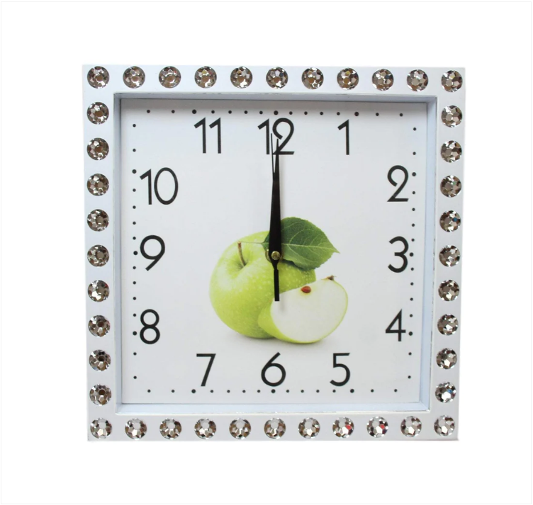 Crystal Style Border Clock Ideal For Home Kitchen Square Shaped Clock 27cm x 27cm