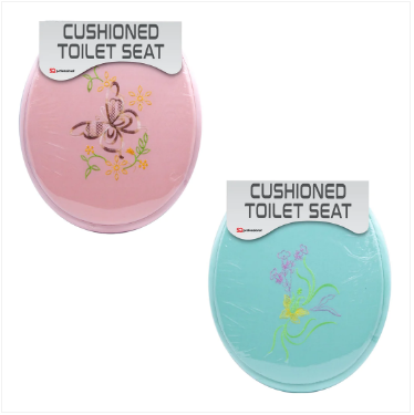 Cushioned Toilet Seat Assorted Embroidery Design Mixed Colours Random Sent x 1