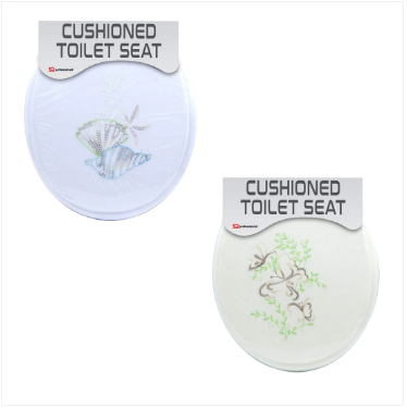 Cushioned Toilet Seat Assorted Embroidery Design Mixed Colours Random Sent x 1