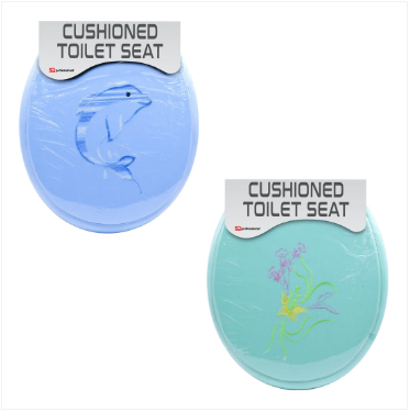 Cushioned Toilet Seat Assorted Embroidery Design Mixed Colours Random Sent x 1