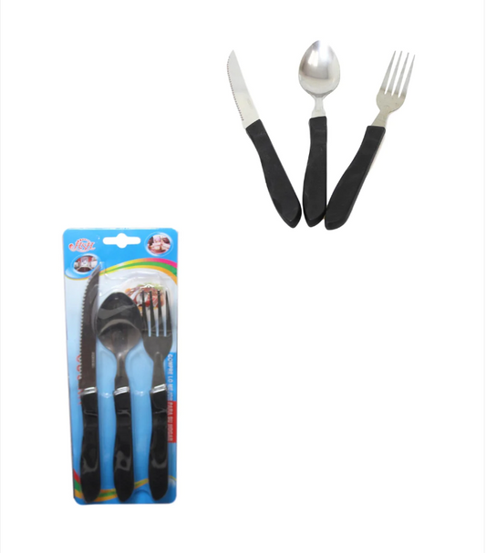 Cutlery Set 3 Pack Knife Spoon Fork Dinner Table Dining Cutlery Set Black Handle 20cm