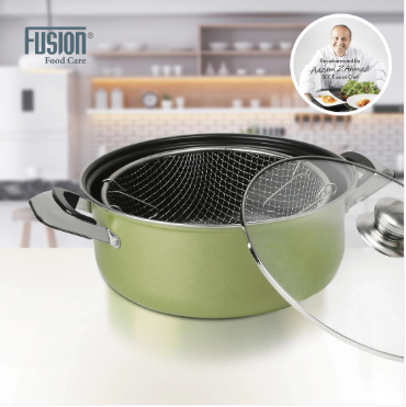 DGI Non Stick Chip Pan with Glass Lid 26 cm Olive