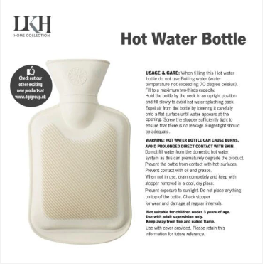 DGI Rubber Hot Water Bottle 1.0L 26 x 15cm