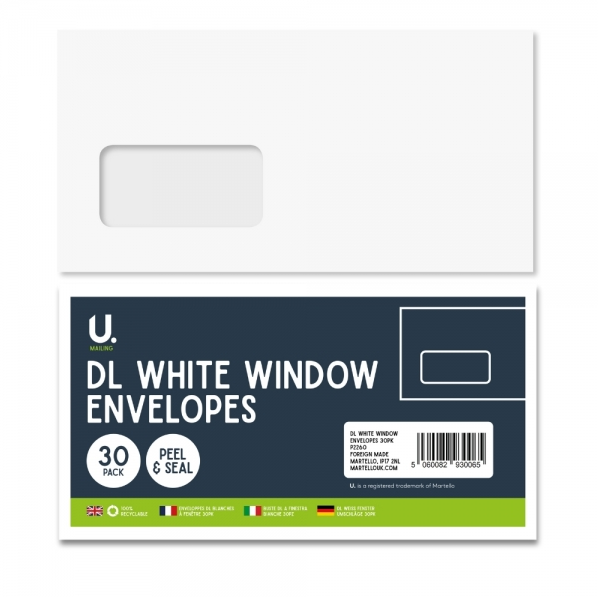 DL White Window Envelopes 30pk