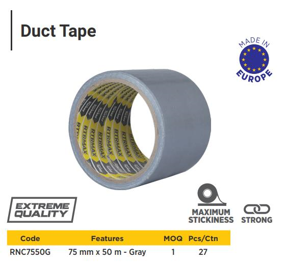 DUCT TAPE GREY 75MM*50 MT "RTRMAX''