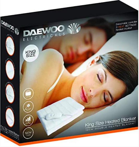 Daewoo King Size Electric Under Blanket 3 Heat Settings 120W