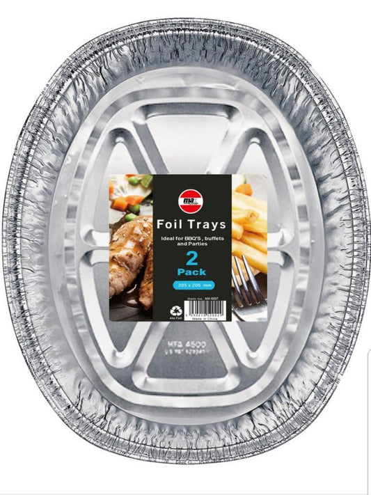 Deep Oval Aluminum Foil Tray Kitchen Home Serving Tray 2 Pack 205 x 205mm