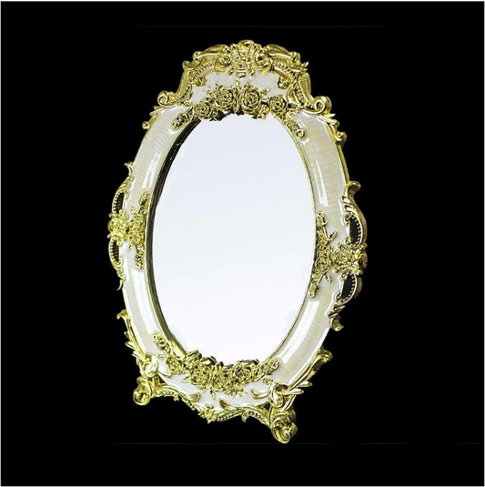 Designer Frame Mirror, Home Decor Mirror in Cream and Gold 17cm x 22cm