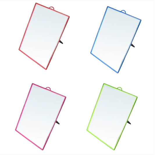 Desk Table Plastic Coloured Border Square Shaped Mirror 14.5cm x 19.5cm