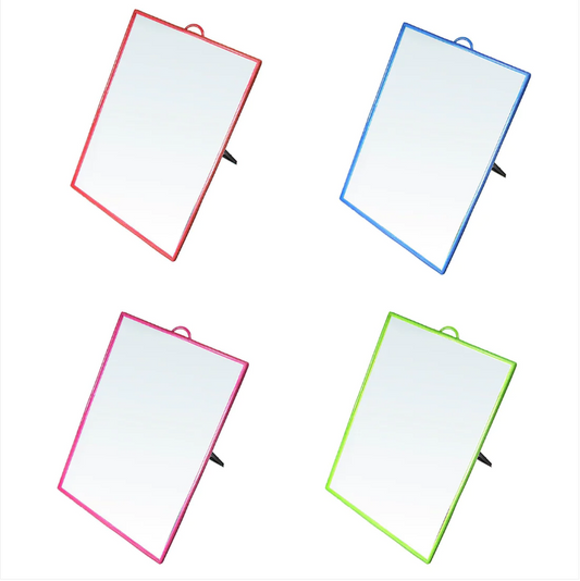 Desk Table Plastic Coloured Border Square Shaped Mirror 18cm x 24cm