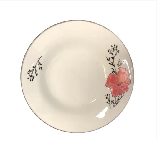 Dining Appetiser Plate Pink Floral Design with Silver Rim 17.5 x 3 cm