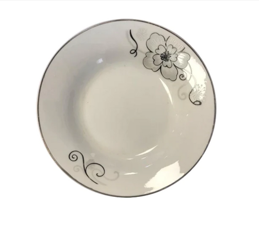 Dining Appetiser Plate White Floral Design with Silver Rim 17.5 x 3 cm