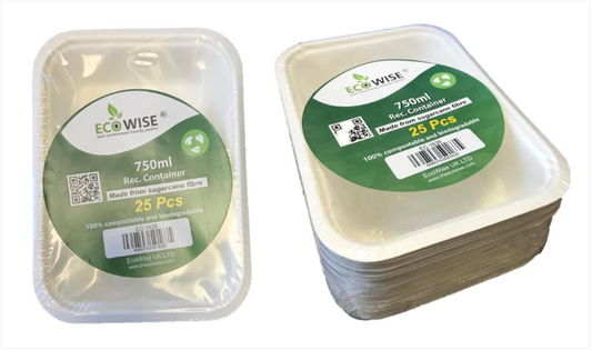 Disposable Compostable Eco-Bio Bagasse Rectangular Food Bowl Container 750 ml Pack of 25