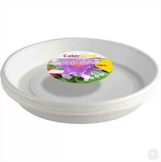 Disposable Compostable Eco-Bio Bagasse Sugarcane Plates 9" Pack of 10