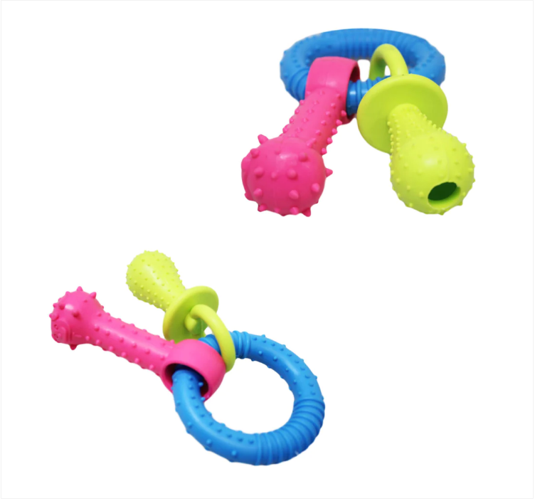 Dog Puppy Toy Colourful Ring Dummy Toy Ring With Chewy Dummy and Bone