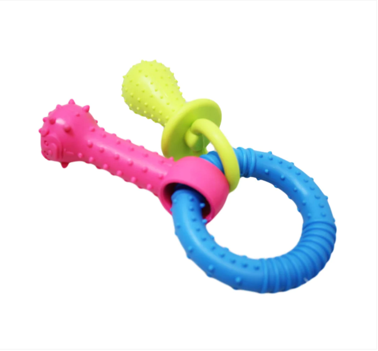 Dog Puppy Toy Colourful Ring Dummy Toy Ring With Chewy Dummy and Bone