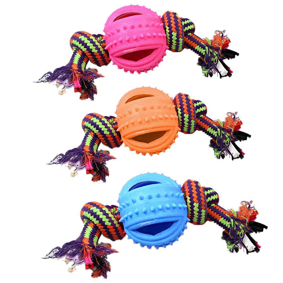 Dogs Pets Chewing Throwing Fetch Toy With Rope 15cm Assorted Colours