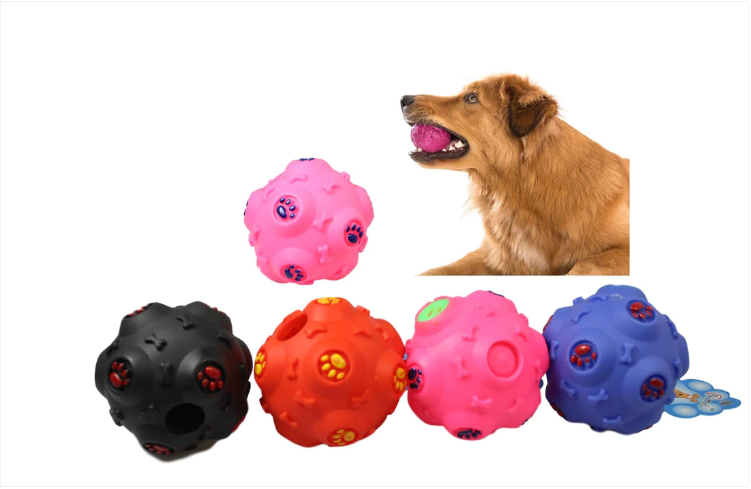 Dogs Pets Fetch Chew Ball Silicone Sound Making 4 Colours