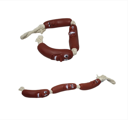 Dogs Pets Fetch Teething 3 Sausage Rope Silicone Fun Playtime Toy 35cm
