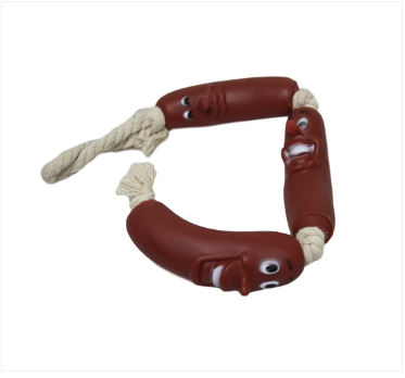 Dogs Pets Fetch Teething 3 Sausage Rope Silicone Fun Playtime Toy 35cm