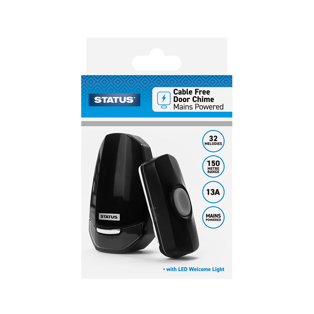 Door Chime - Black - Plug-in - with night light - Cable Free - 1 pk - in a Box