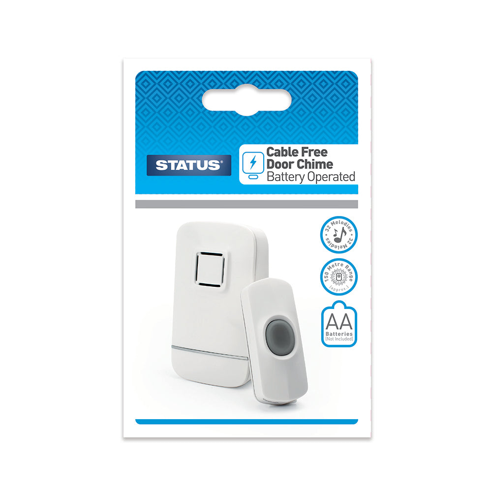 Door Chime - White - Battery Operated - Cable Free - 1 pk - in a Box -