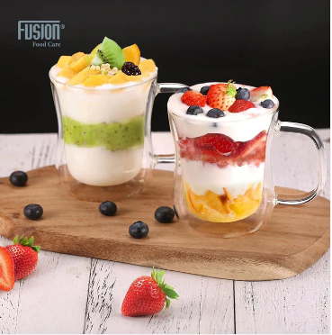 Double Wall Glass Mugs with Handle 350ml Set of 2