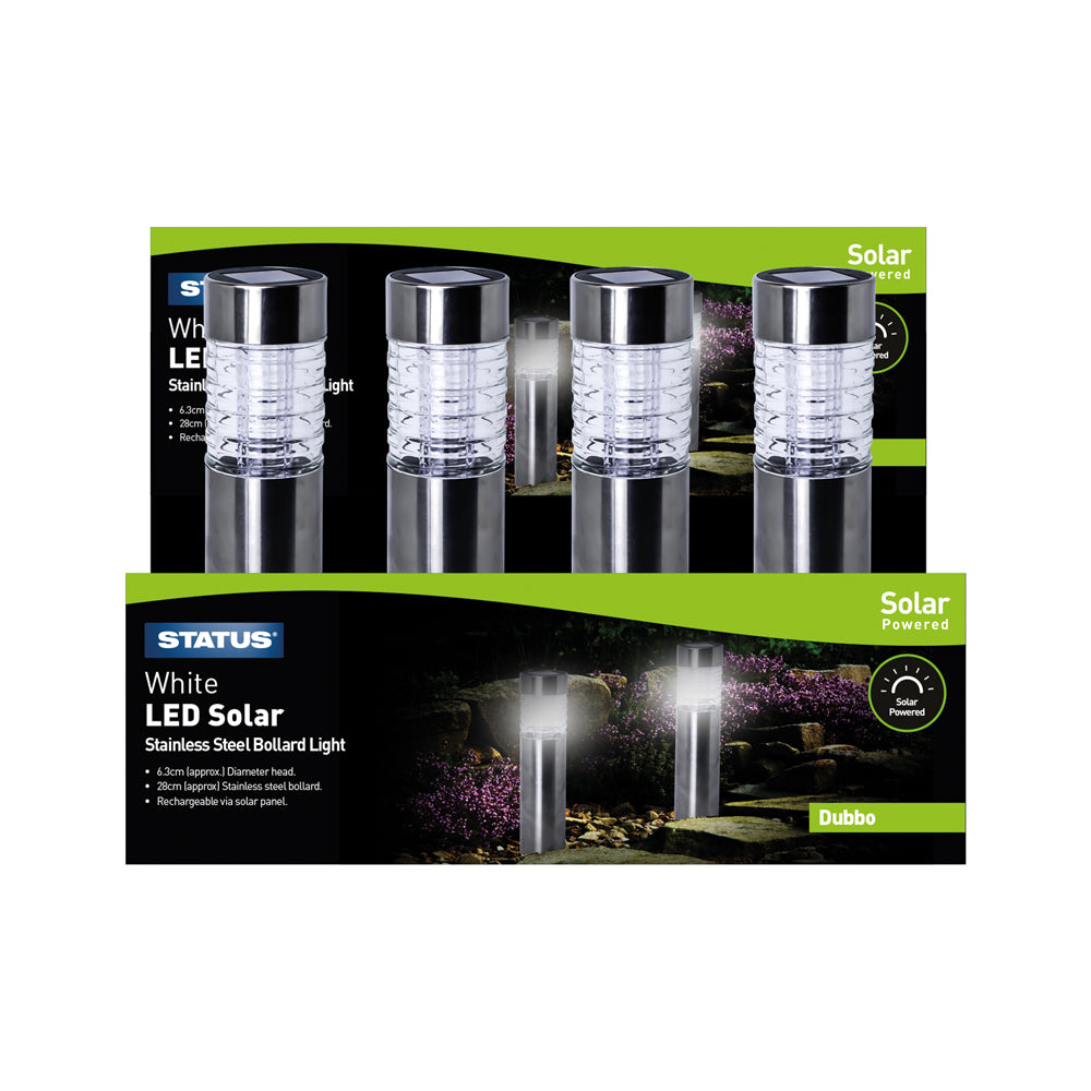Dubbo - 6.3cm - white LED - Solar - Bollard Stake Light - Stainless Steel - Rechargeable Battery Included - Colour CDU