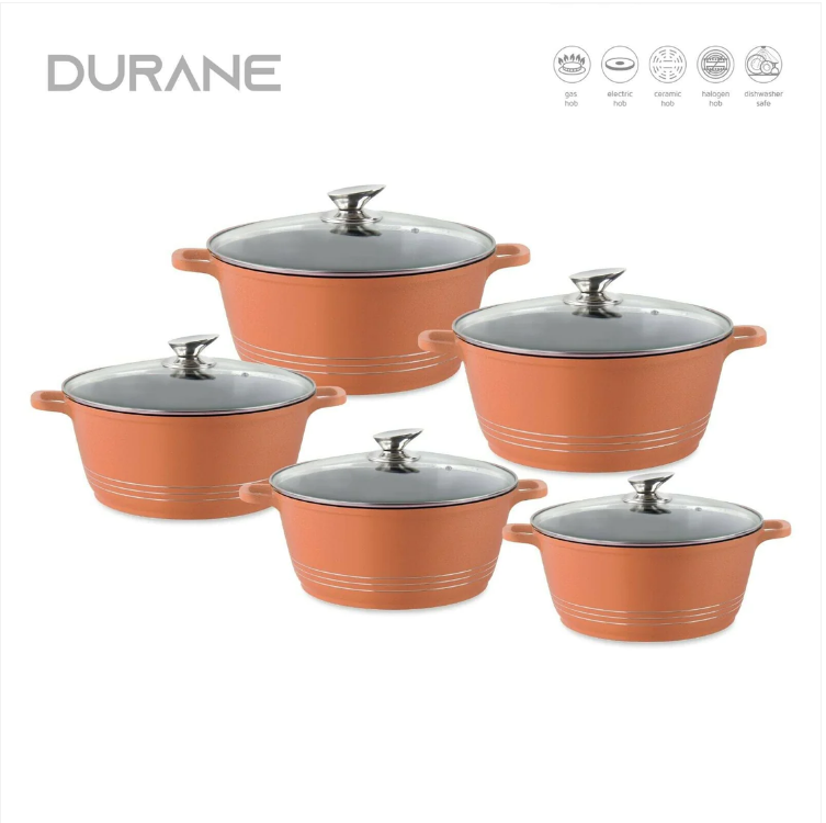 Durane Copper Die Cast Stock Pot Set Of 5 Stainless Steel Non Stick Coating With 2 Handles 20-24-28-30-32cm