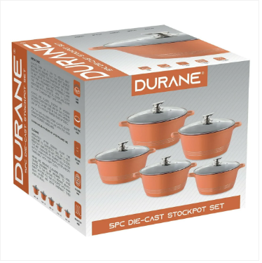 Durane Copper Die Cast Stock Pot Set Of 5 Stainless Steel Non Stick Coating With 2 Handles 20-24-28-30-32cm