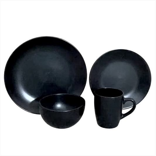 Durane Dinner Set 16pc Plates Bowls Mugs Black
