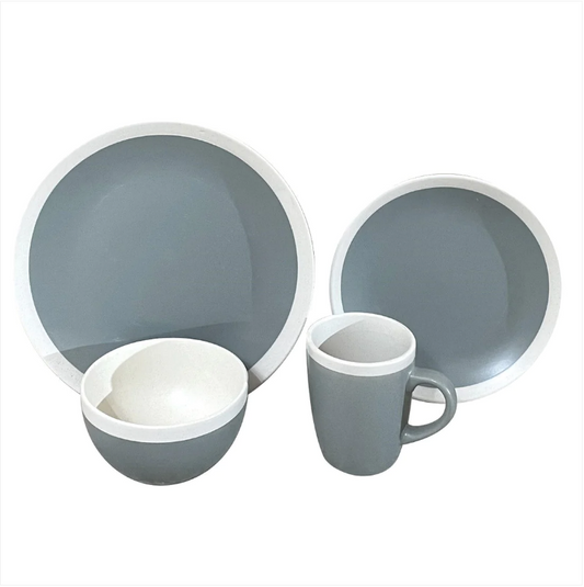 Durane Dinner Set 16pc Plates Bowls Mugs Grey