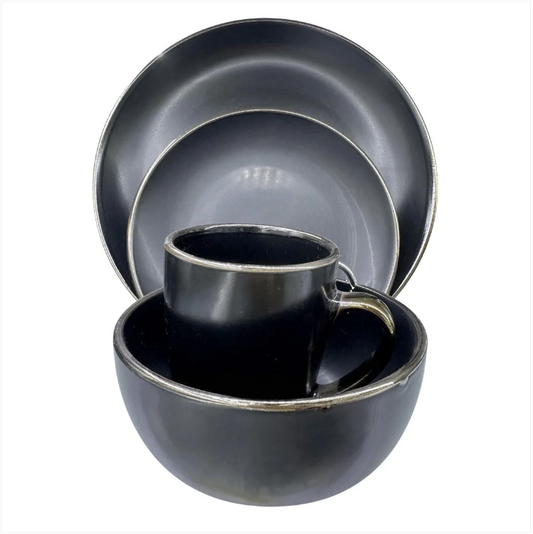 Durane Gold Rim Dinnerware Set 16pc Black