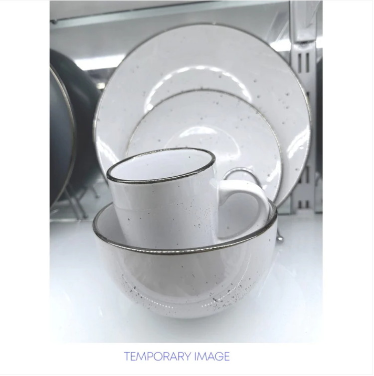 Durane Gold Rim Dinnerware Set 16pc Speckled White