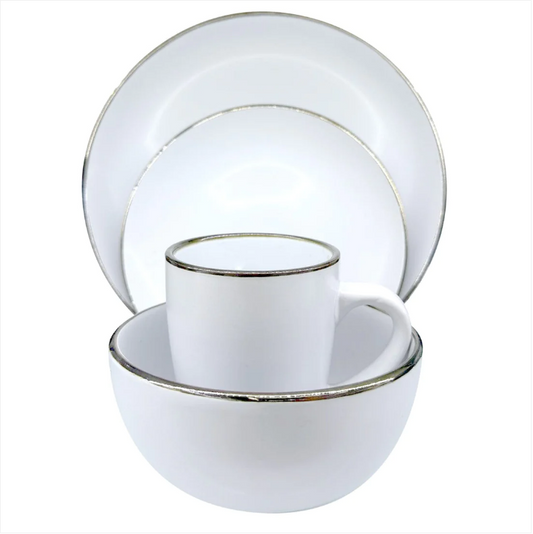 Durane Gold Rim Dinnerware Set 16pc White