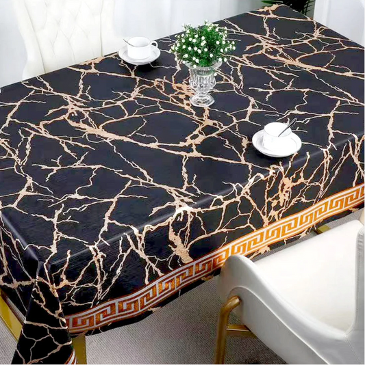Durane Plastic Table Cover Roll Black Marble Gold Pattern Design 1.37x20m