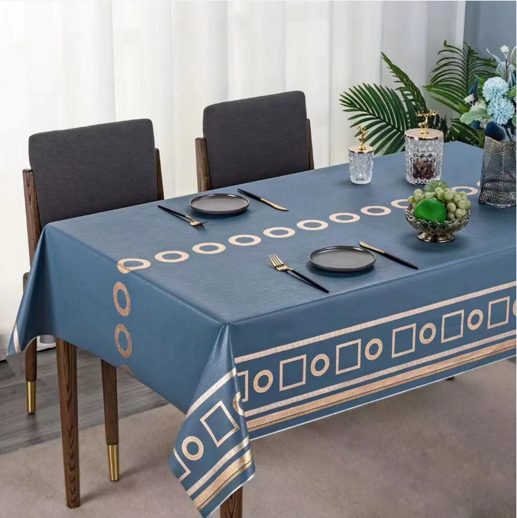 Durane Plastic Table Cover Roll Blue Gold Pattern Design 1.37x20m