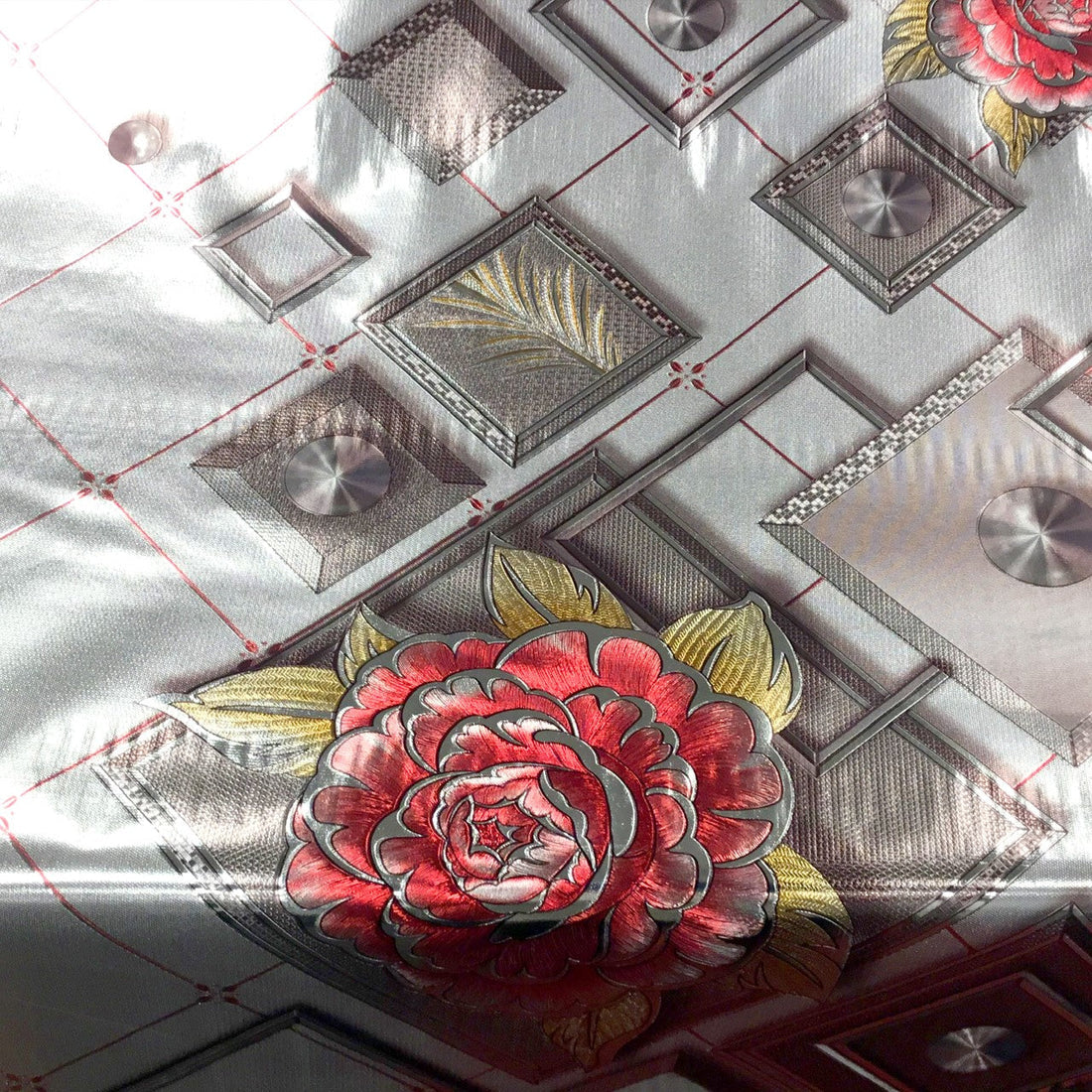 Durane Plastic Table Cover Roll Red Floral Design 1.37 x 20m