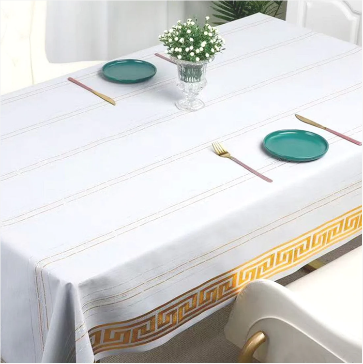 Durane Plastic Table Cover Roll White Gold Pattern Design 1.37x20m