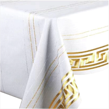 Durane Plastic Table Cover Roll White Gold Pattern Design 1.37x20m