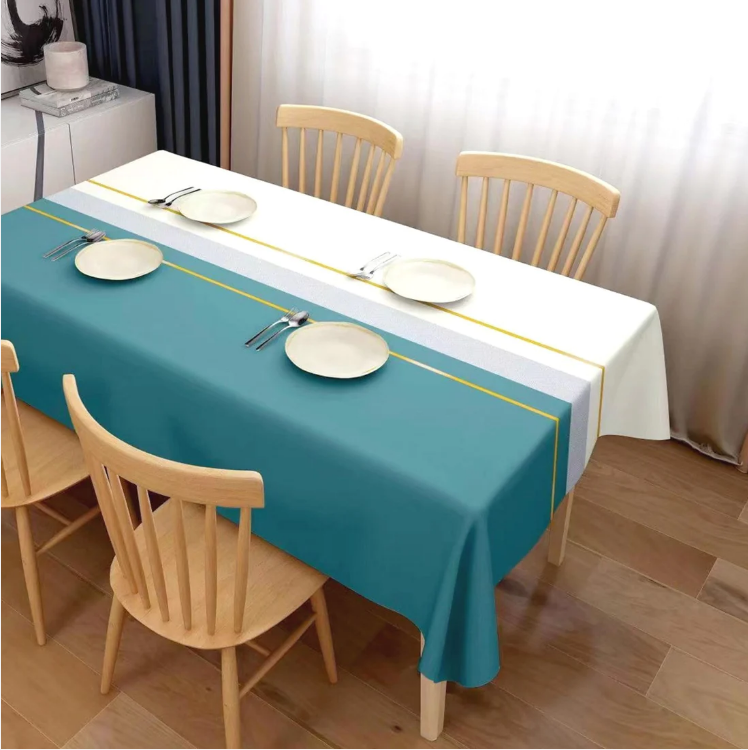 Durane Plastic Table Cover Roll White Turquoise Stripe Design 1.37x20m