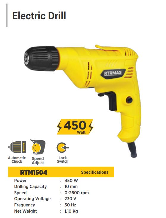 ELECTRIC DRILL 10 MM 450W RTRMAX